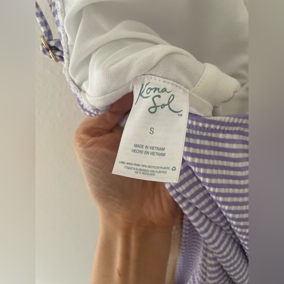 Kona Sol Front Wrap Full Coverage Seersucker One‎ Piece Swimsuit - Picture 4 of 6